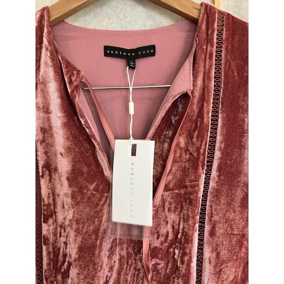 NWT Pink Velvet Tunic Small Dress, Endless Rose, Romantic Boho Drop Waist, Lined - Picture 4 of 10